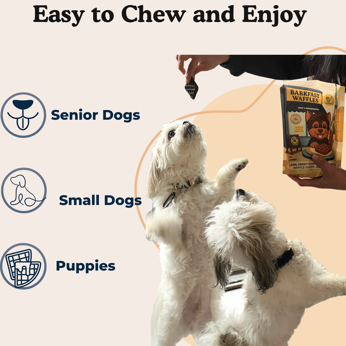 Barkfast Waffles - Soft Dog Jerky with Lamb, Sweet Potato, and Blueberry. All-Natural, Limited Ingredient Treats
