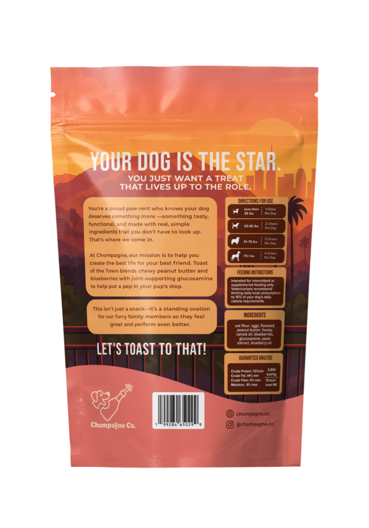 Toast of the Town, Soft Dog Treats with Glucosamine, Peanut Butter & Blueberry